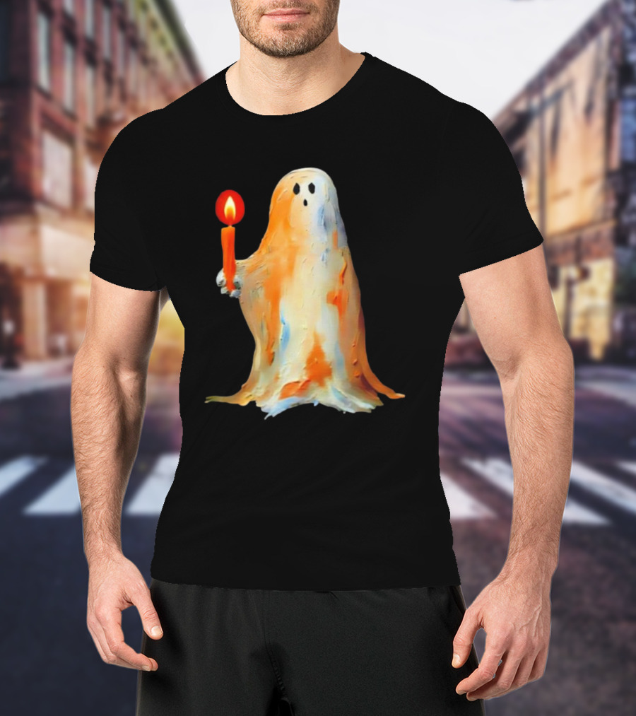 Quality Halloween Candle Holding Ghost T-Shirt