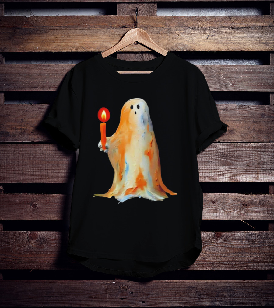 Quality Halloween Candle Holding Ghost T-Shirt
