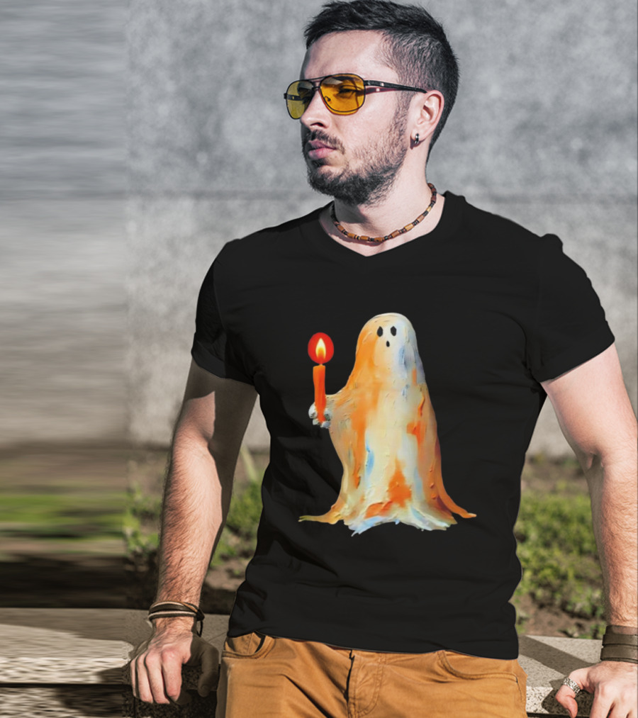 Quality Halloween Candle Holding Ghost T-Shirt
