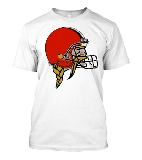 Quality Jay Cuda Browns Vikings Dual Logo Helmet T-Shirt