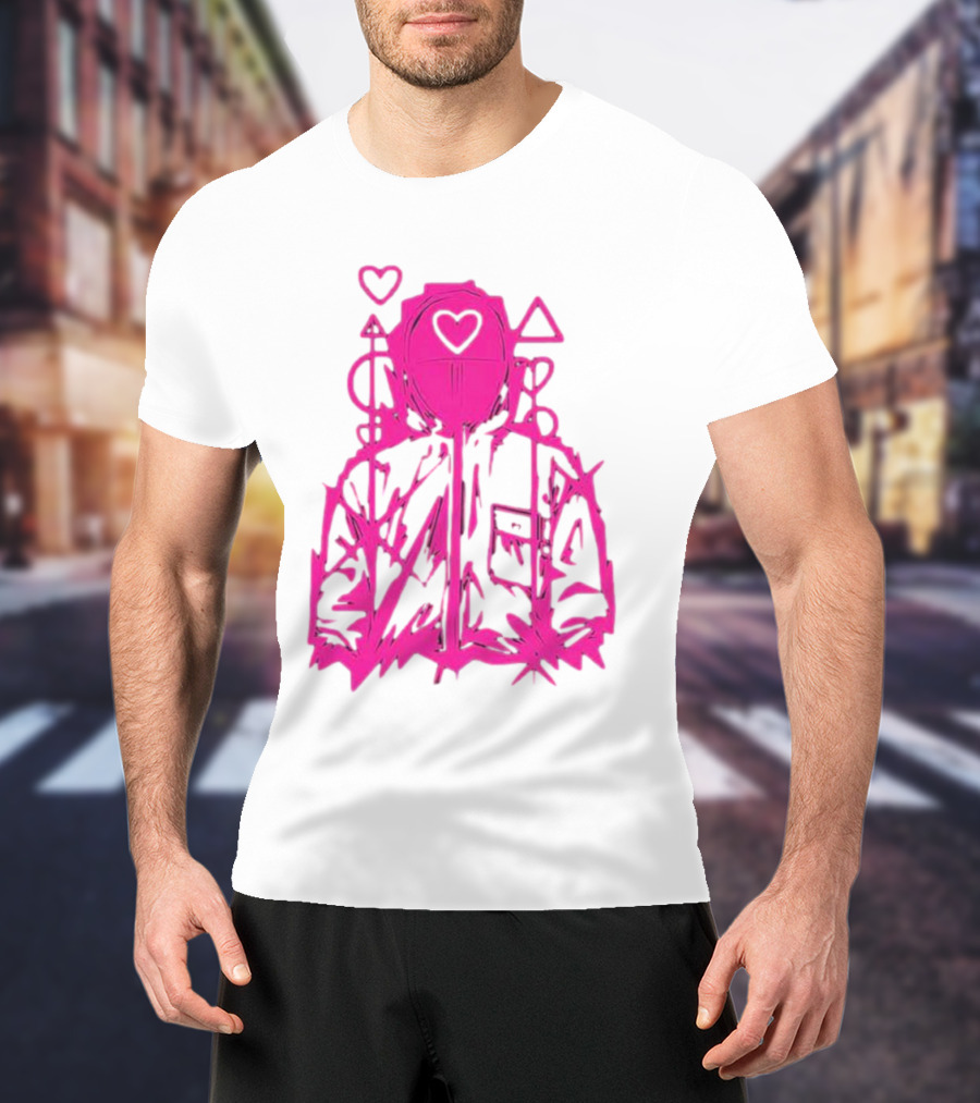 Squid Game Pink Hooded Circle Heart Triangle Symbols T-Shirt