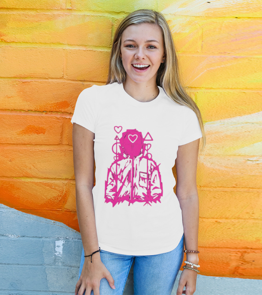 Squid Game Pink Hooded Circle Heart Triangle Symbols T-Shirt