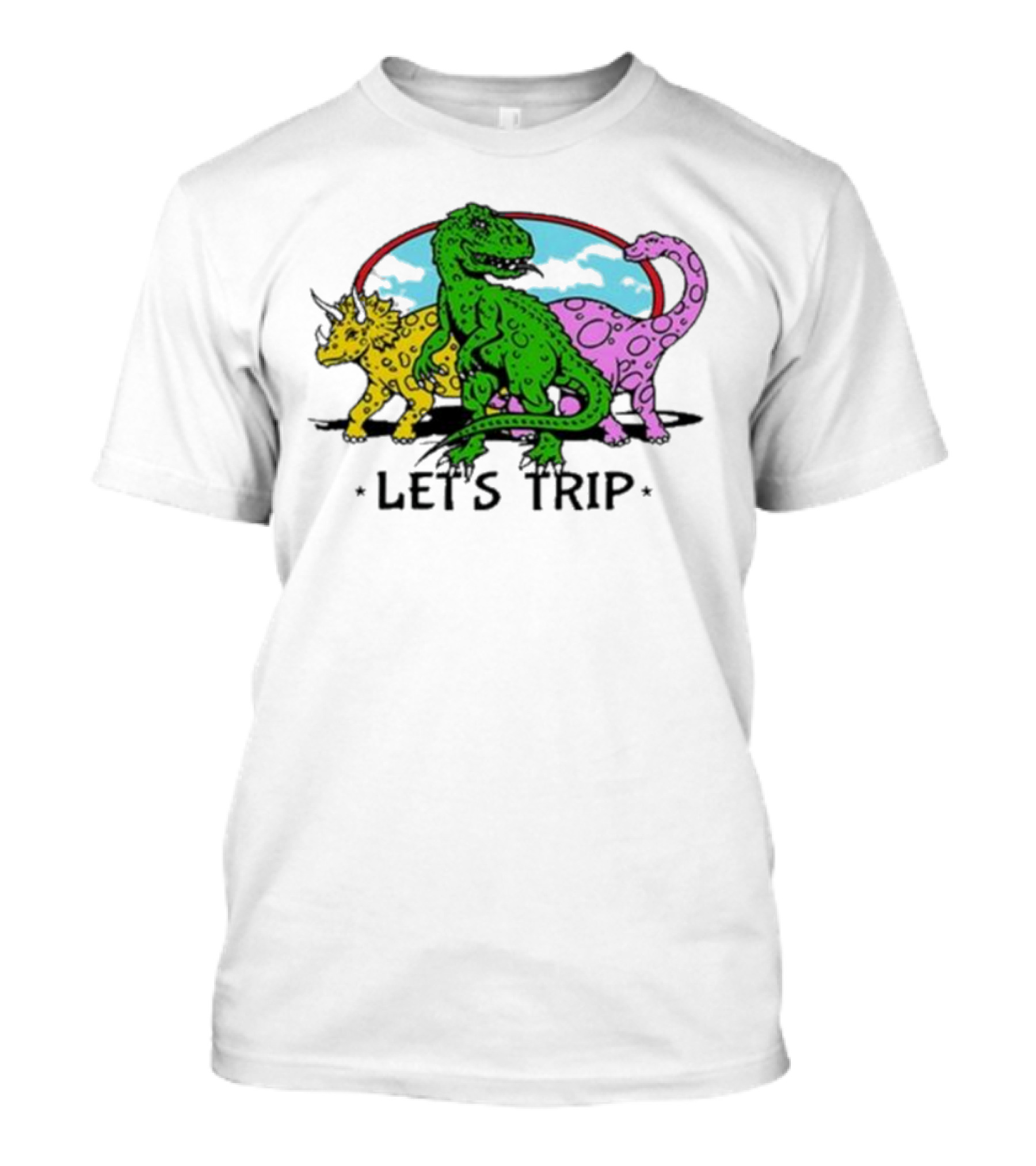 Sturniolo Let's Trip Dinosaur Colorful T-Rex Triceratops Brontosaurus Adventure T-Shirt