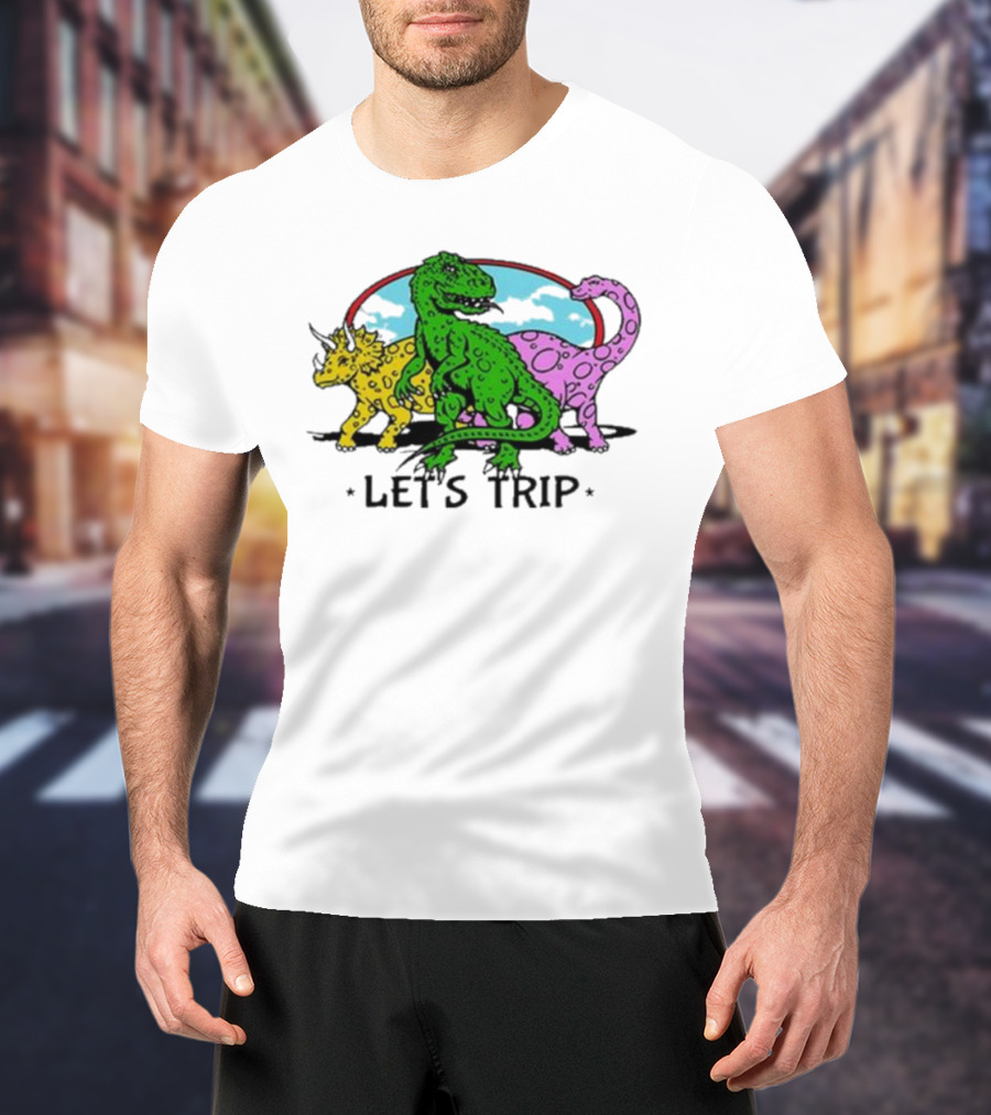 Sturniolo Let's Trip Dinosaur Colorful T-Rex Triceratops Brontosaurus Adventure T-Shirt
