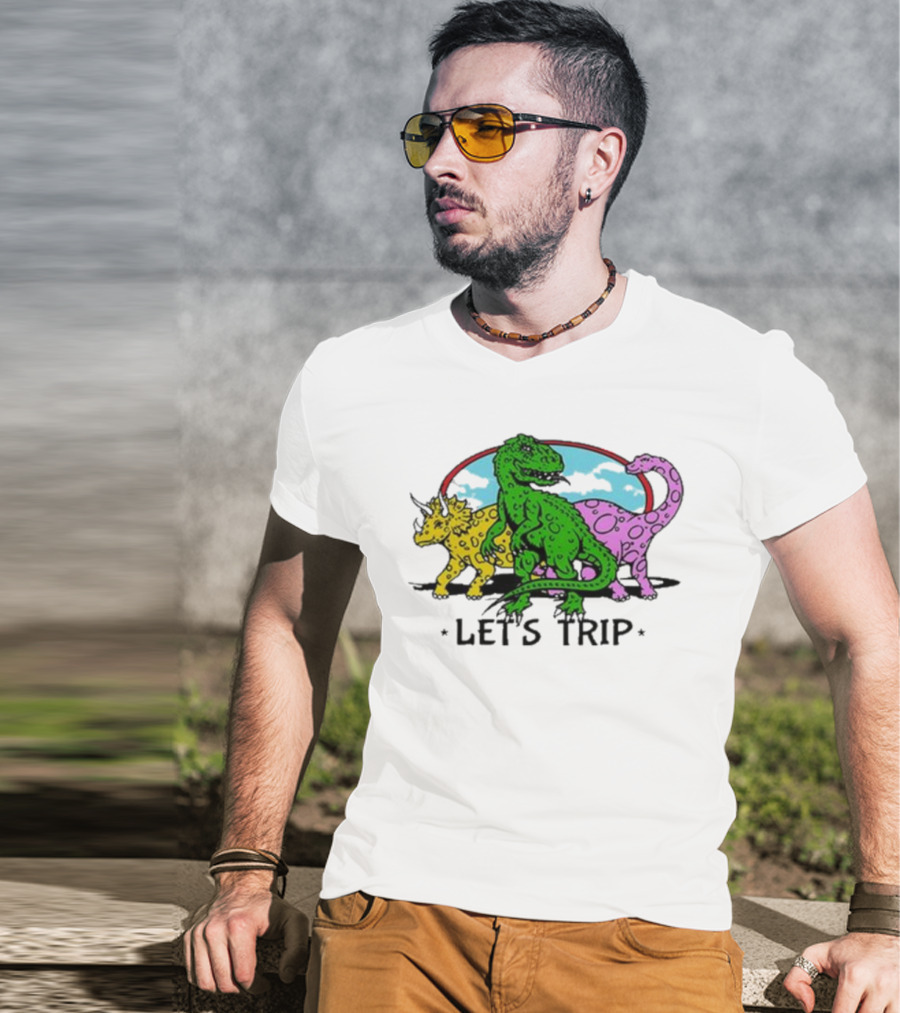 Sturniolo Let's Trip Dinosaur Colorful T-Rex Triceratops Brontosaurus Adventure T-Shirt