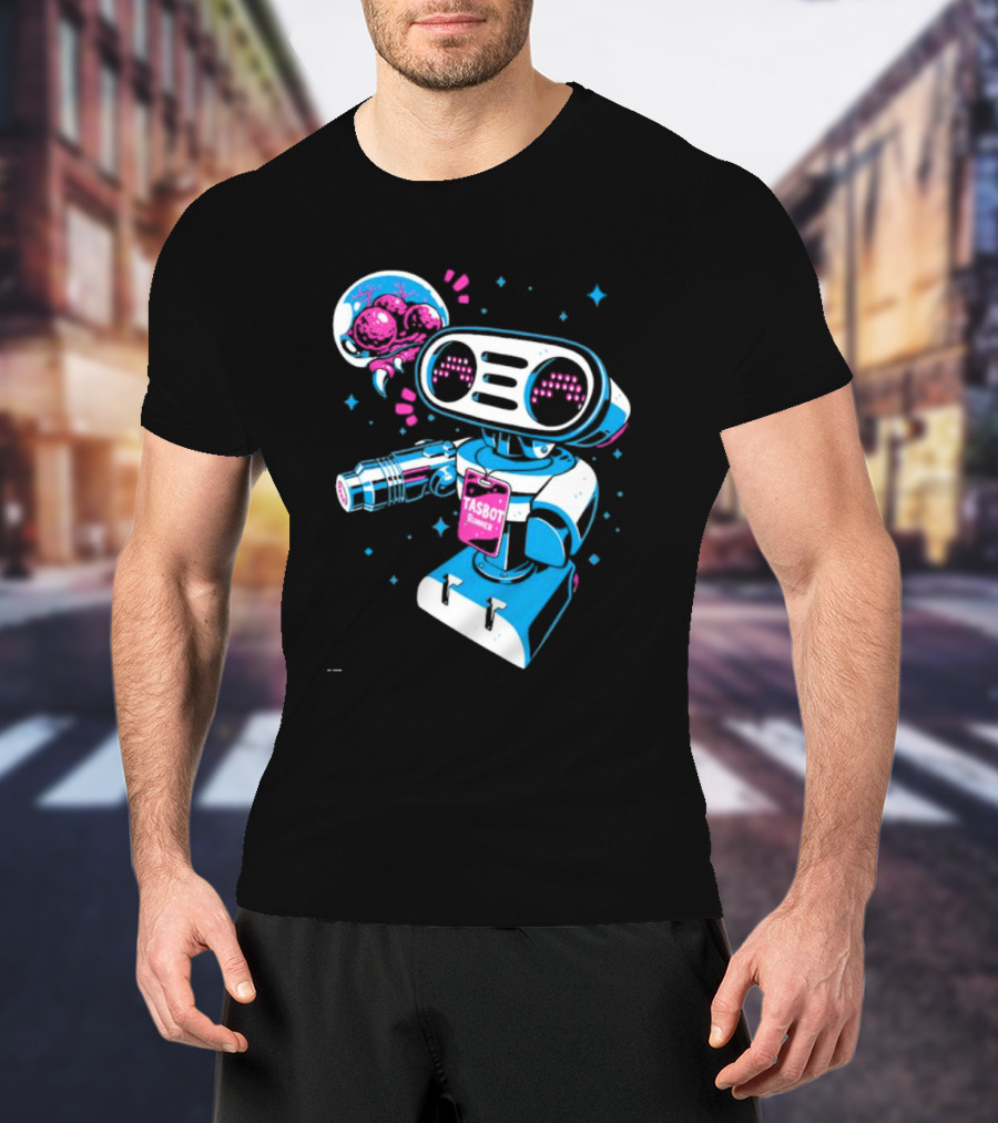 Tasbeam Tasbot Runner Robot With Alien Planet And Retro Sci-Fi Elements T-Shirt