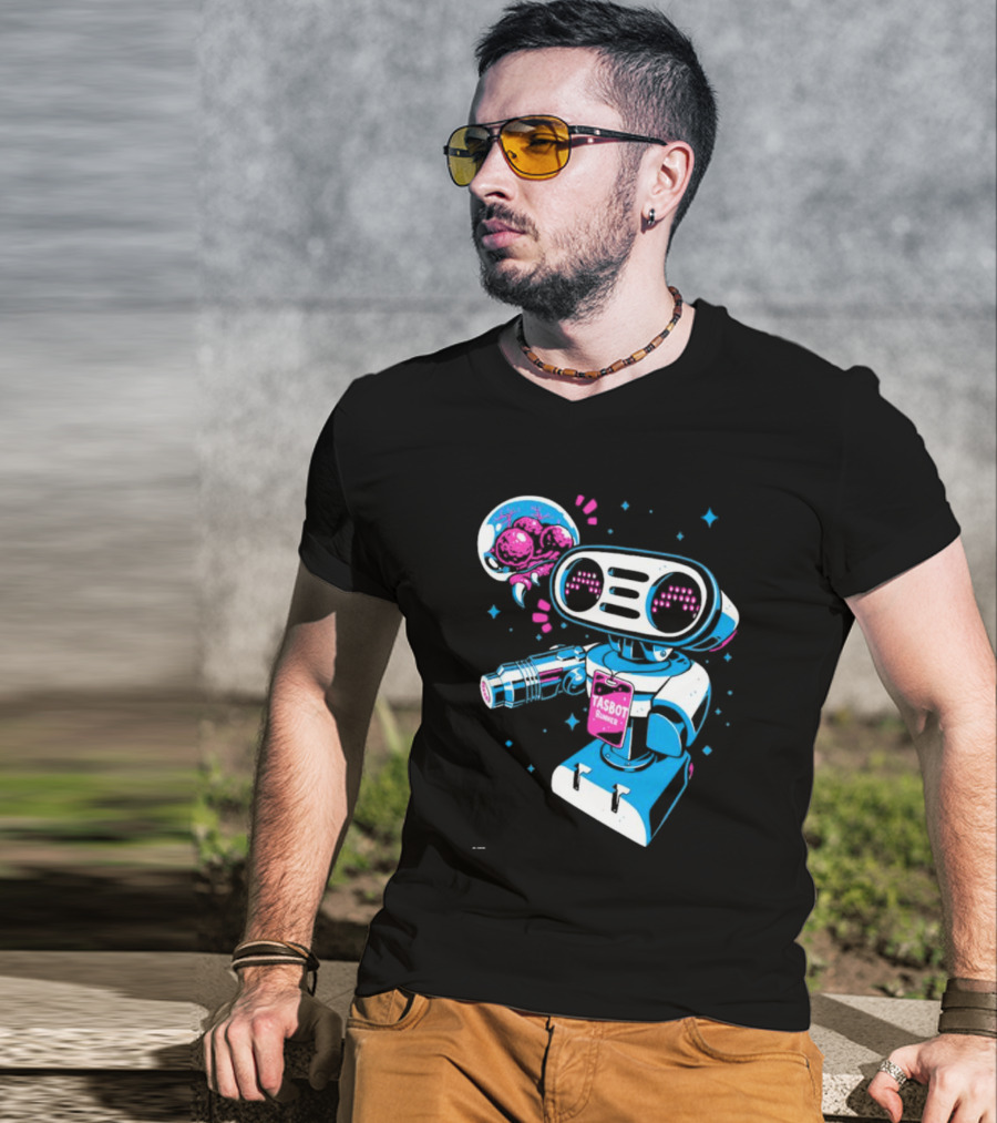 Tasbeam Tasbot Runner Robot With Alien Planet And Retro Sci-Fi Elements T-Shirt