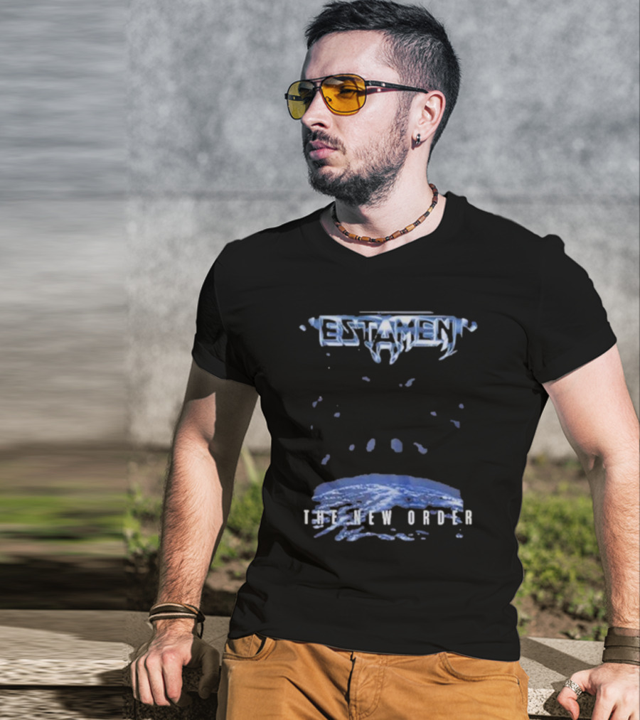 Testament The New Order Album Cover Art Blue Earth And Liquid Drops T-Shirt