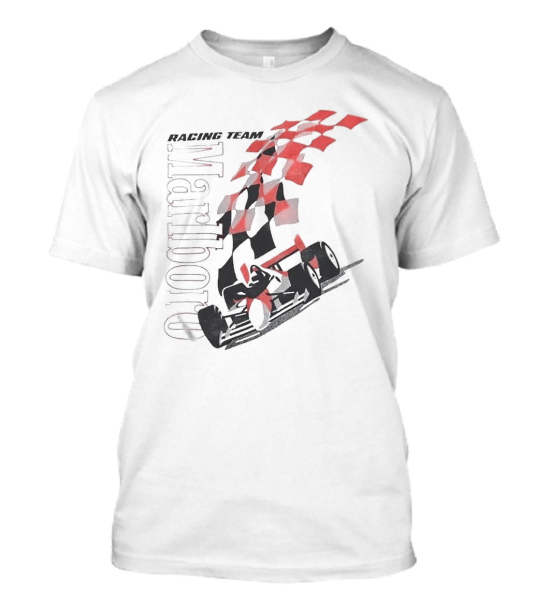 Vintage 90s Marlboro Racing Team Red Checkered Flag T-Shirt