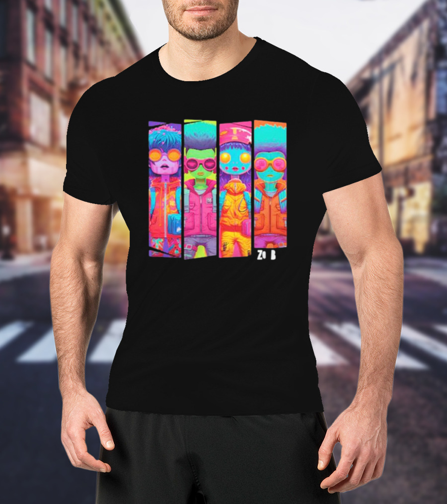 Zombie Quad Neon Colorful Character Stripes ZO B T-Shirt