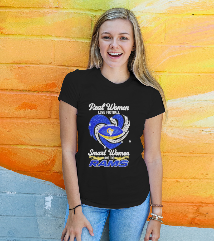 Real Women Love Football Smart Women Love The Rams Diamond Heart T-Shirt