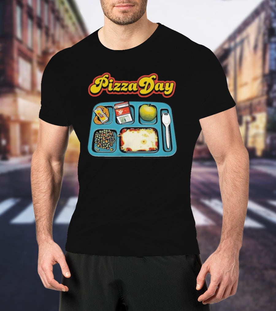 S7s Pizza Day Cafeteria Lunch Tray With Pizza, Milk, Apple, Cookies, Fork, And Vegetables T-Shirt