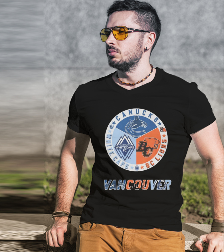 Vancouver Canucks Whitecaps BC Lions Logos Emblem T-Shirt