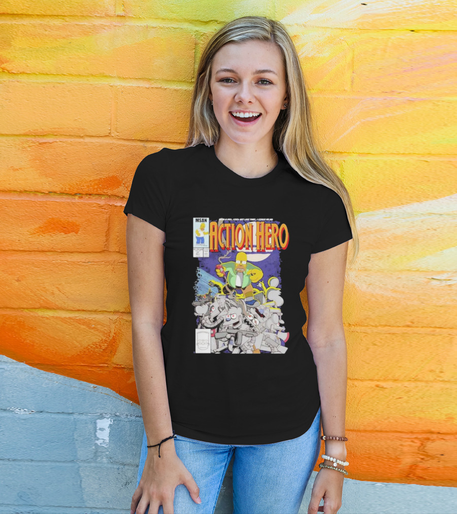 MSAN The Simpsons Action Hero With A Dry Cool Wit I Could Be An Action Hero With Mouse Robot T-Shirt