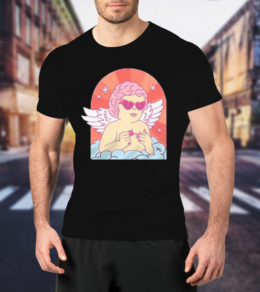 Maniology Cupid's Nail Spa Cherub With Heart Sunglasses And Wings T-Shirt