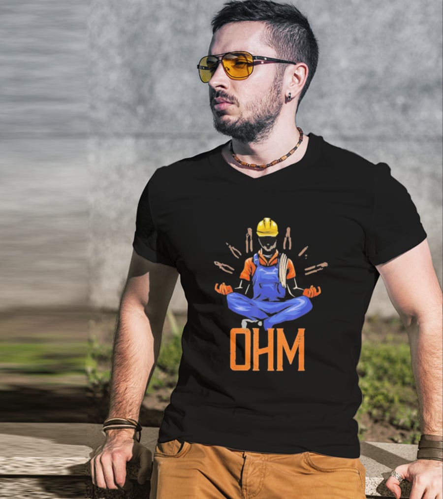 OHM Meditating Electrician With Tools And Helmet T-Shirt