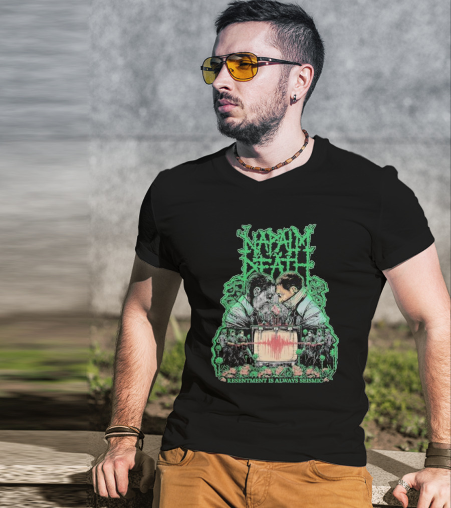 Napalm Death Resentment Is Always Seismic Faces And Seismic Waveforms T-Shirt