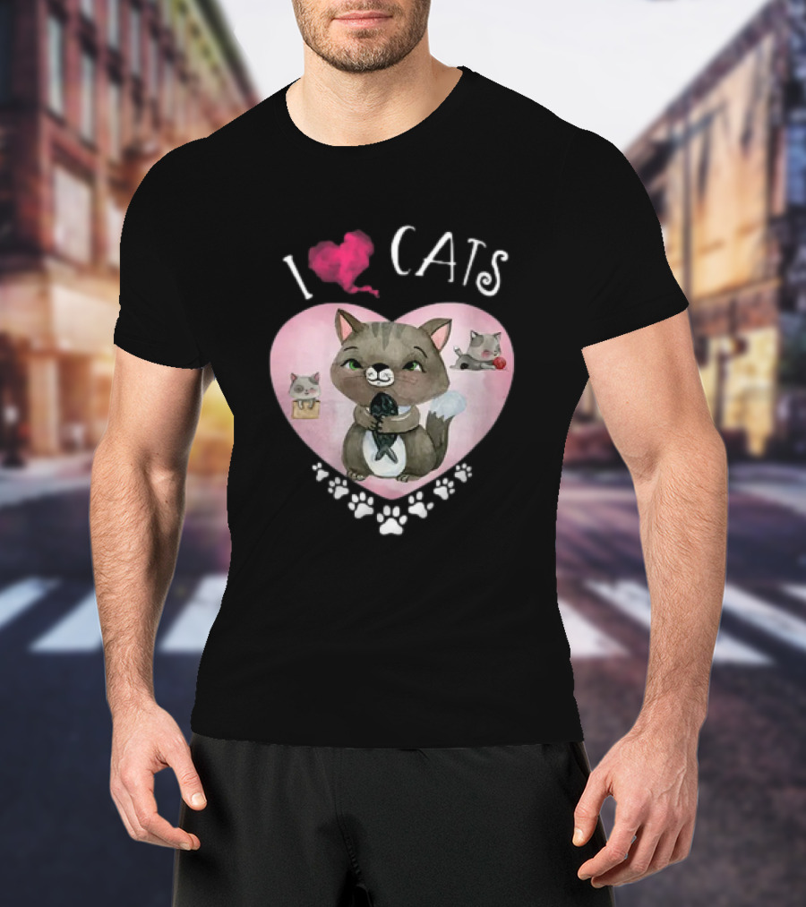 I Love Cats Heart And Paw Prints 365 Womens Cats I Love My Cats T-Shirt