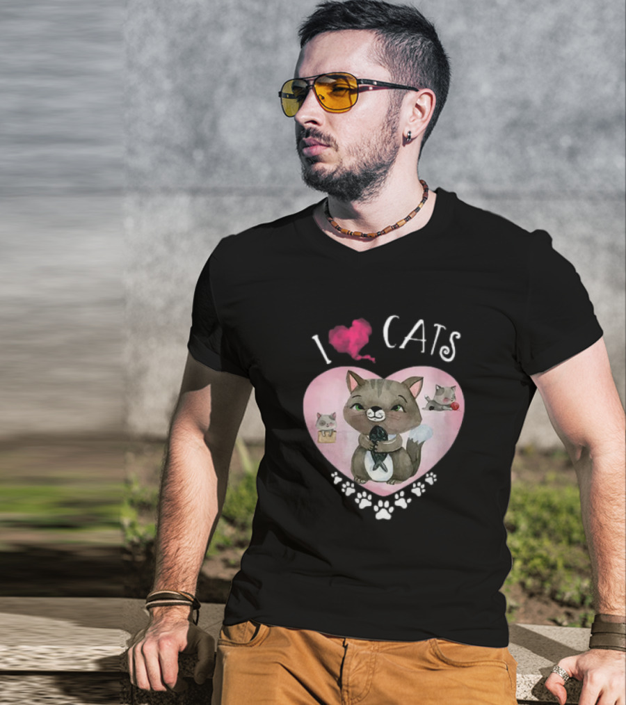 I Love Cats Heart And Paw Prints 365 Womens Cats I Love My Cats T-Shirt