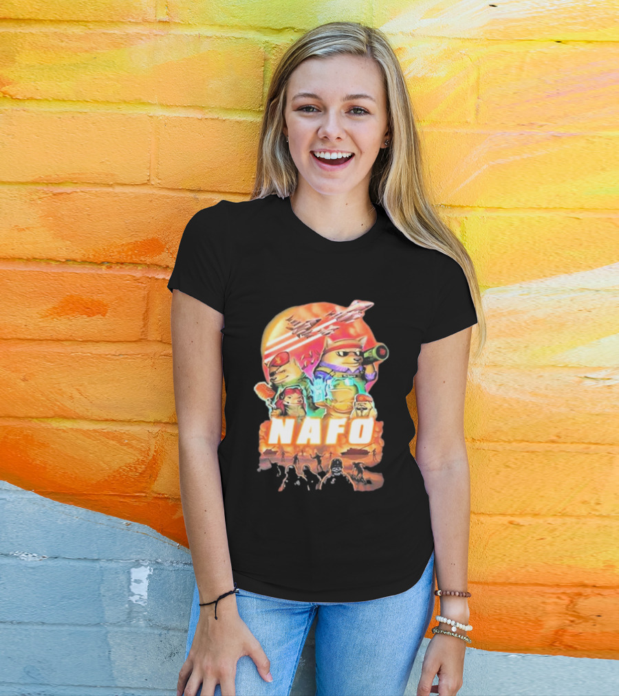 Bösartiger Nafo Warriors X Grandpa Yurko Fighter Jets And Soldiers Battle Scene T-Shirt