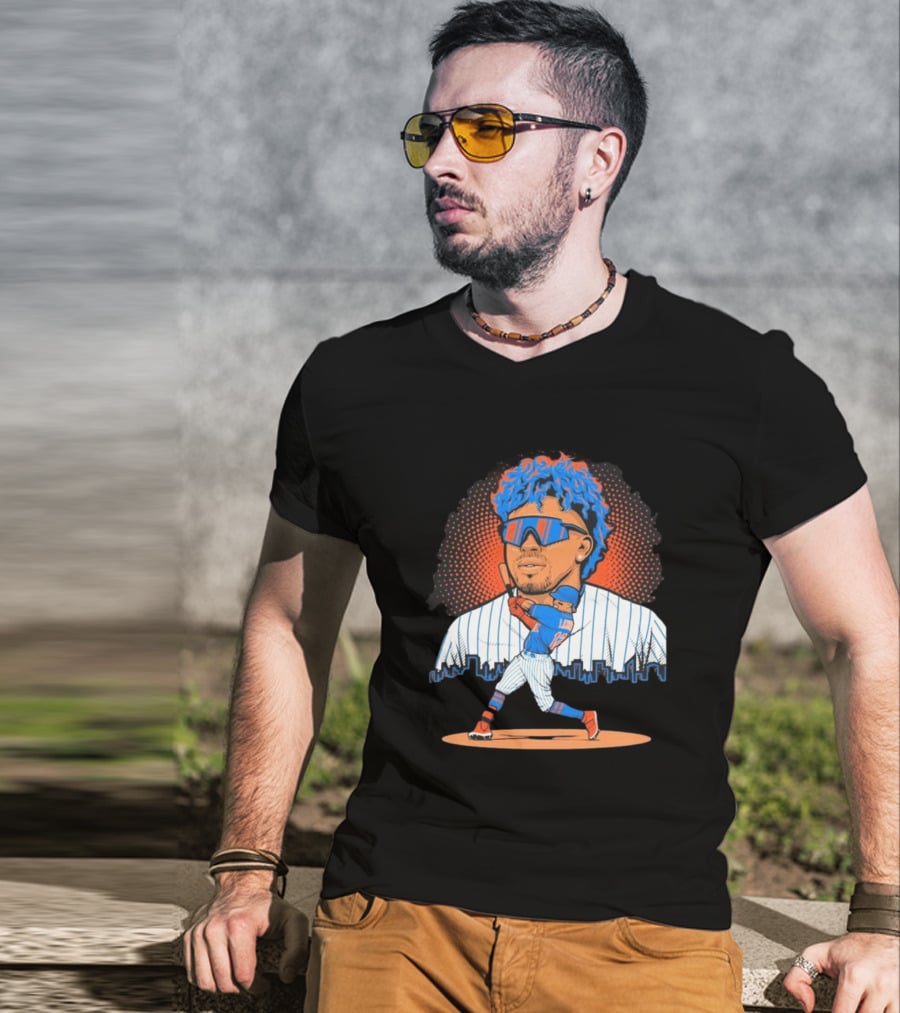 Francisco Lindor Baseball Player Skyline Batting Pose T-Shirt