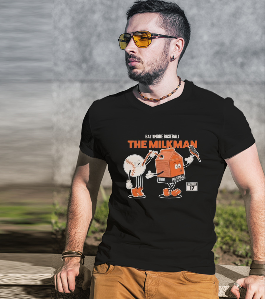 Baltimore Baseball The Milkman Cartoon Character With Baseball Baltimore 17 T-Shirt