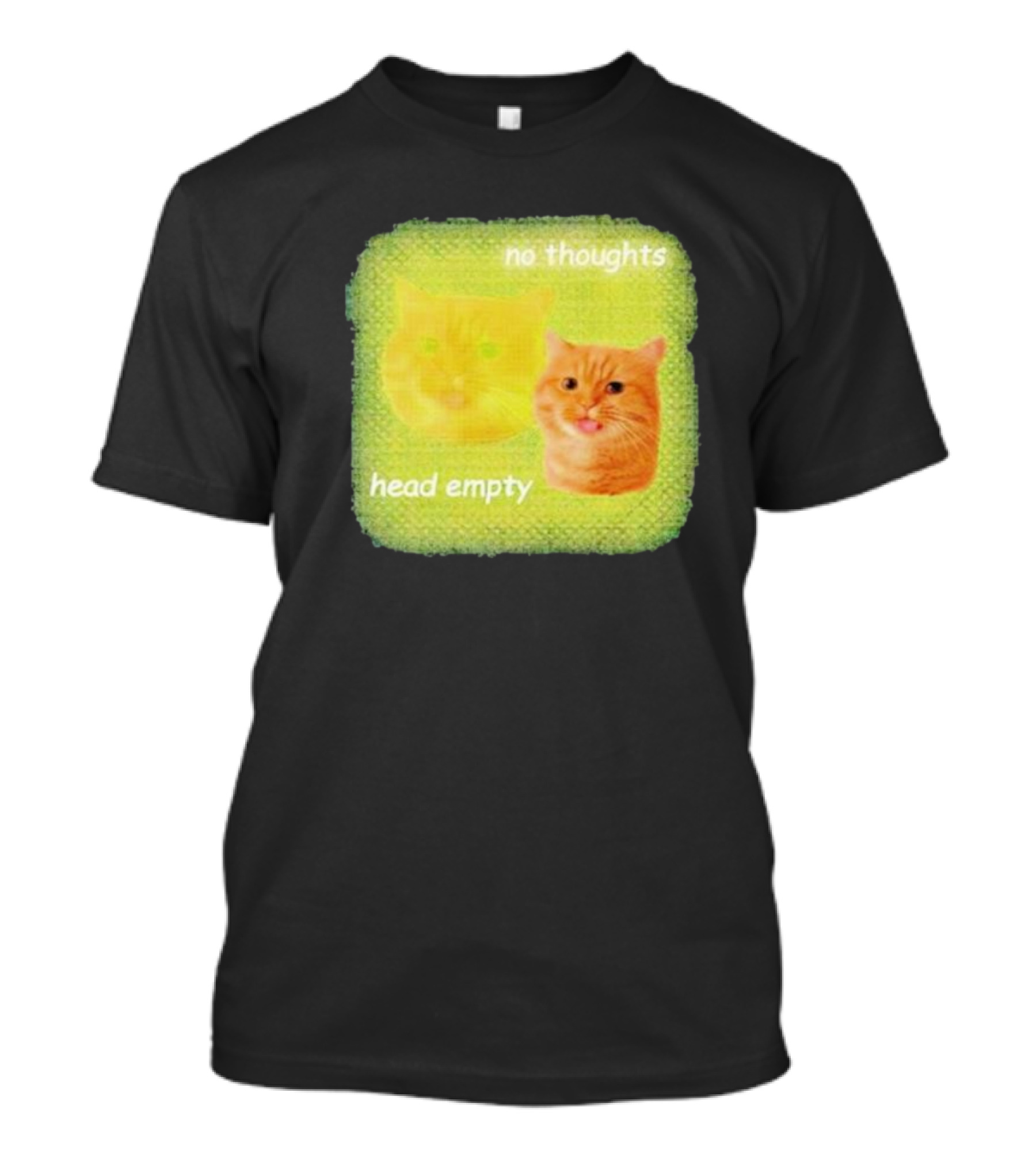 No Thoughts Head Empty Cat Meme Green Background T-Shirt