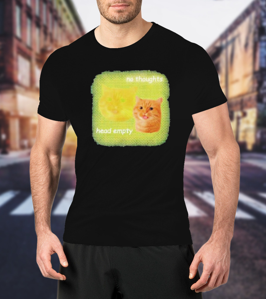 No Thoughts Head Empty Cat Meme Green Background T-Shirt