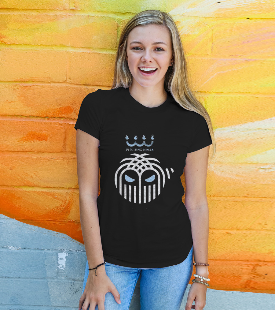 Pitching Ninja City Of Fountains Emblem With Crown And Ninja Mask T-Shirt