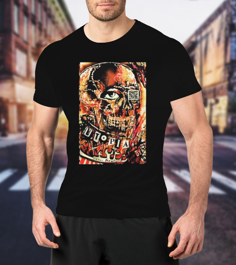 Utopia Means Nowhere Glitched Skull Collage With Eye And QR Code T-Shirt