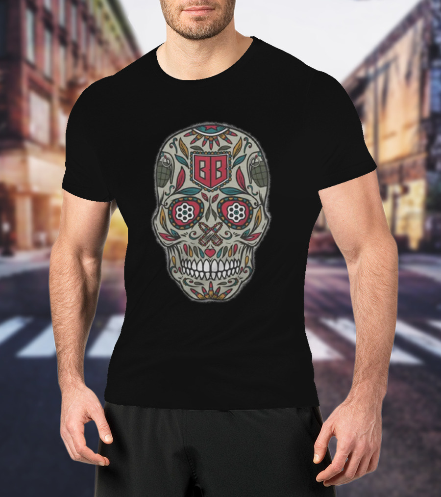 Bunker Branding BB Calaveras Skull Design With Grenades And Crossed Guns T-Shirt