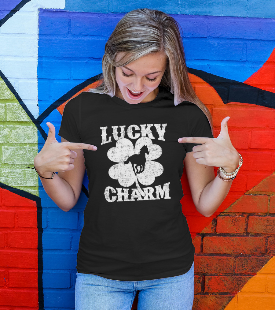 Lucky Charm Horse Lover Shamrock St Patrick's Day T-Shirt