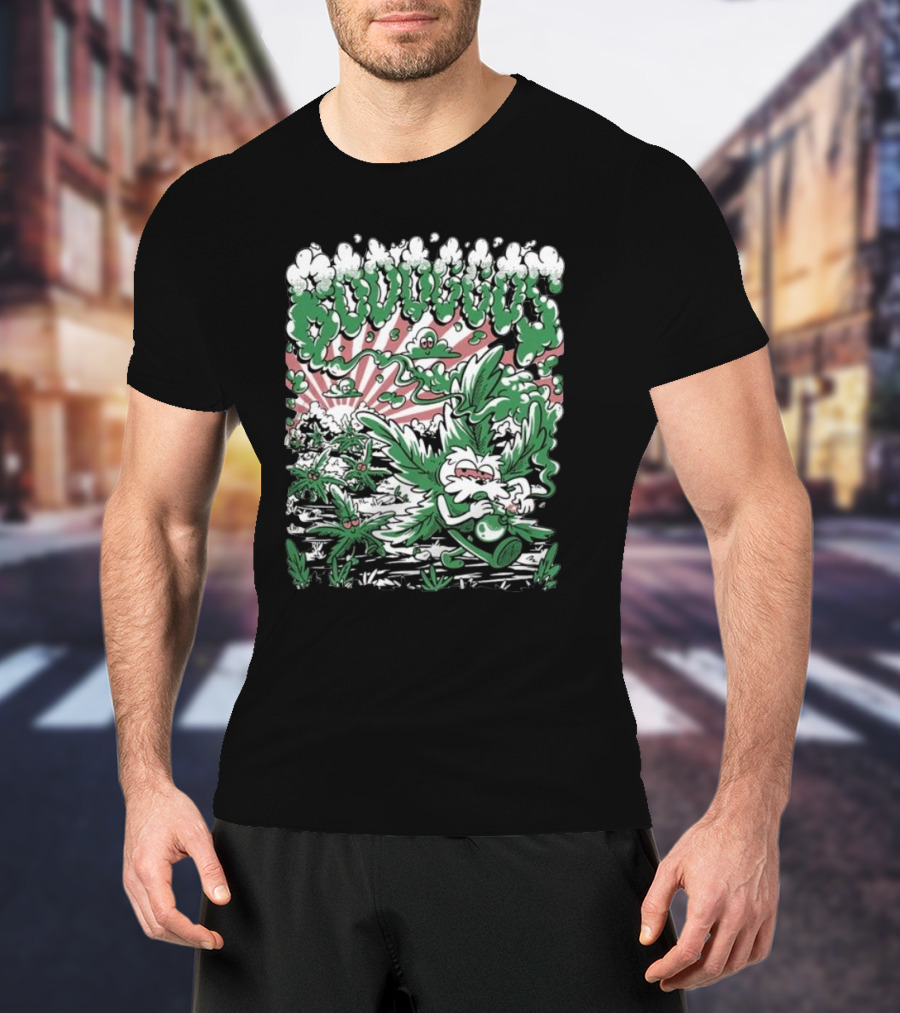 Bodoggos 4-20 Cartoon Dogs With Smoke And Green Leaves T-Shirt