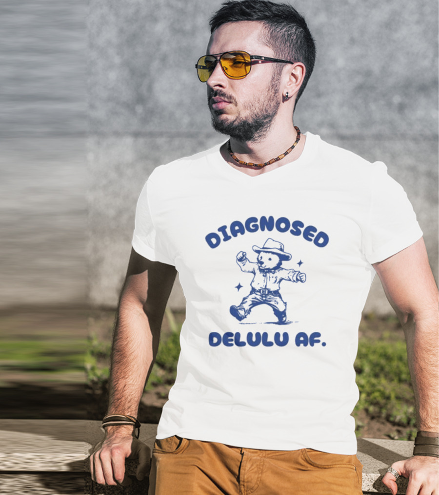 Diagnosed Delulu Af Bear Cowboy Dance T-Shirt
