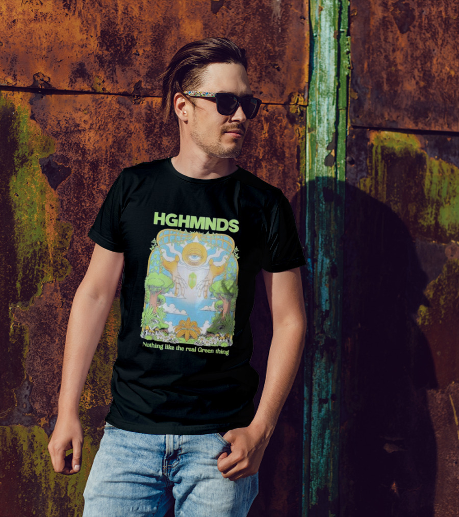 HGHMNDS Nothing Like The Real Green Thing Eye And Hands Above Nature Scene T-Shirt