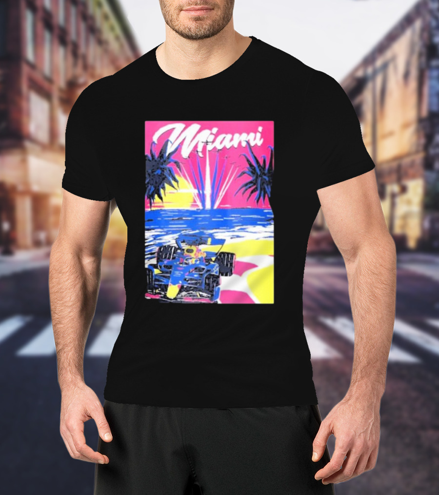 Max Verstappen Formula 1 Miami Sunset Palms Racing Scene T-Shirt