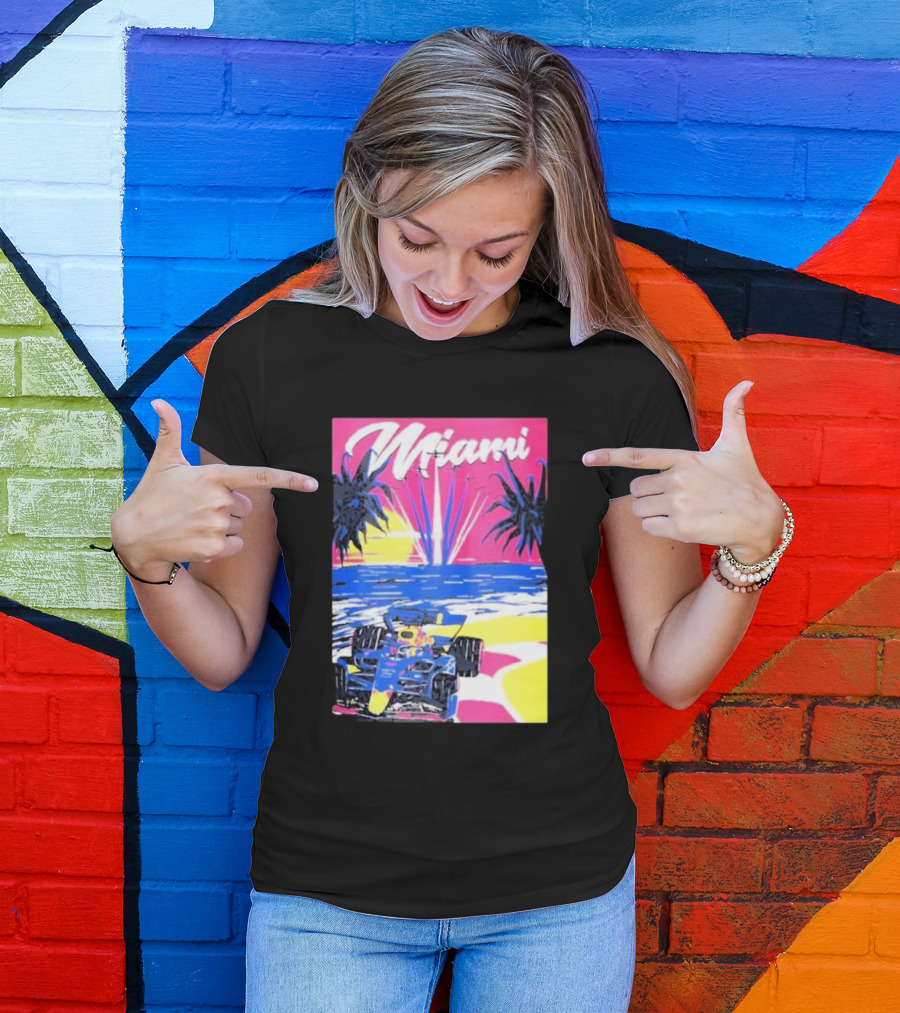 Max Verstappen Formula 1 Miami Sunset Palms Racing Scene T-Shirt