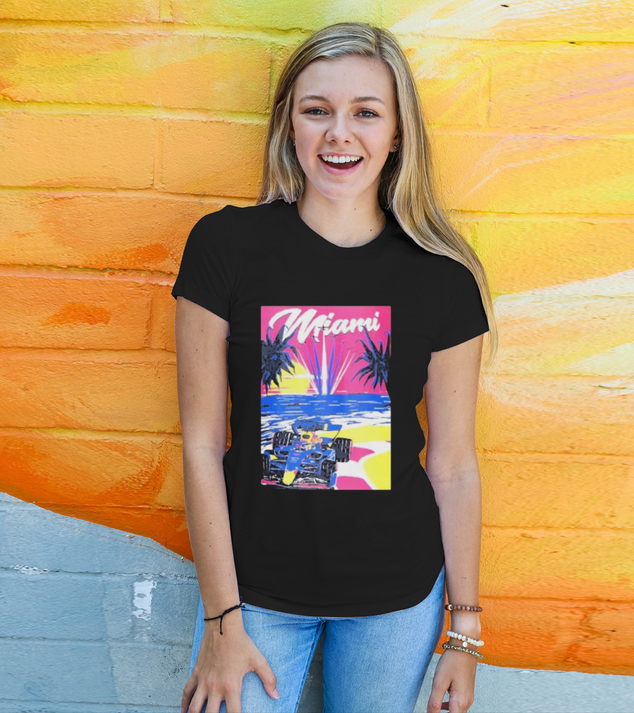 Max Verstappen Formula 1 Miami Sunset Palms Racing Scene T-Shirt