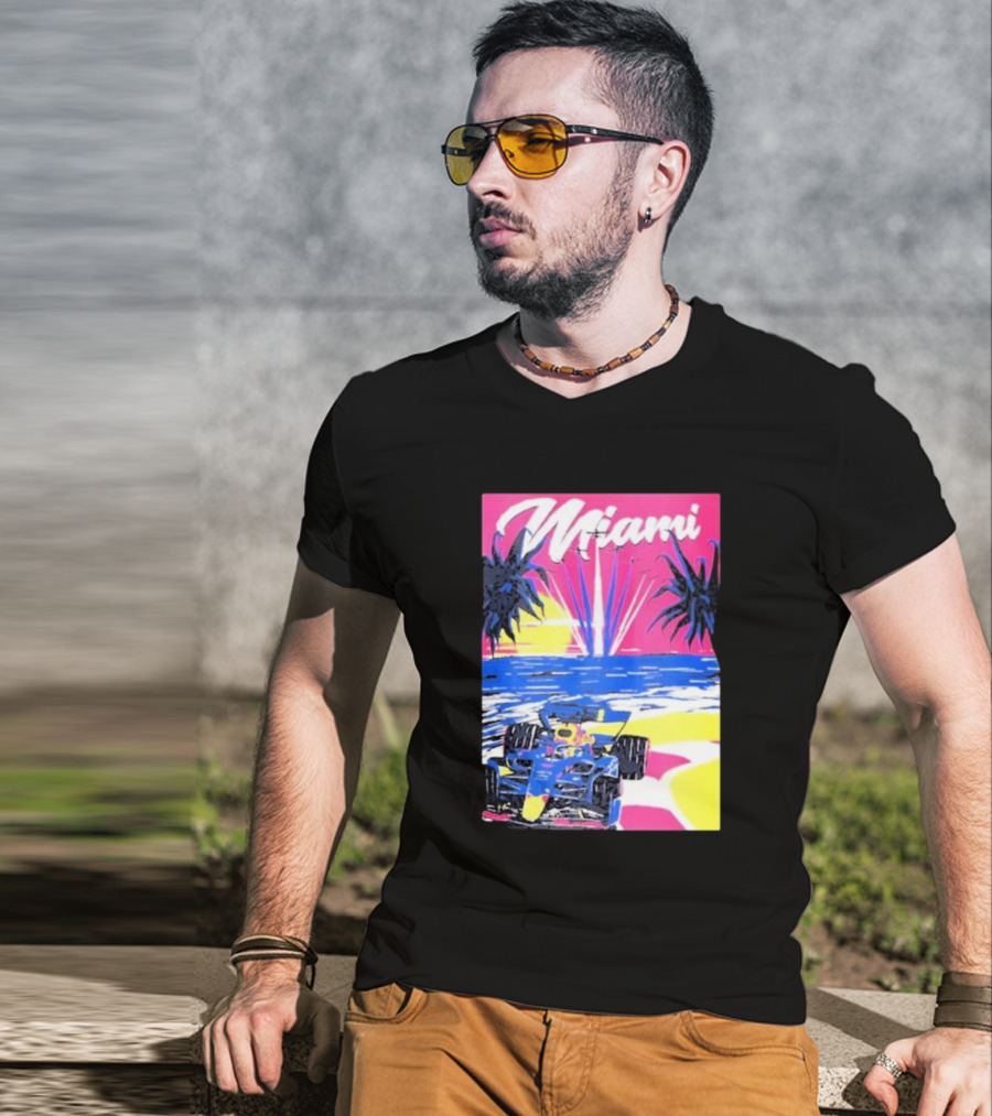 Max Verstappen Formula 1 Miami Sunset Palms Racing Scene T-Shirt