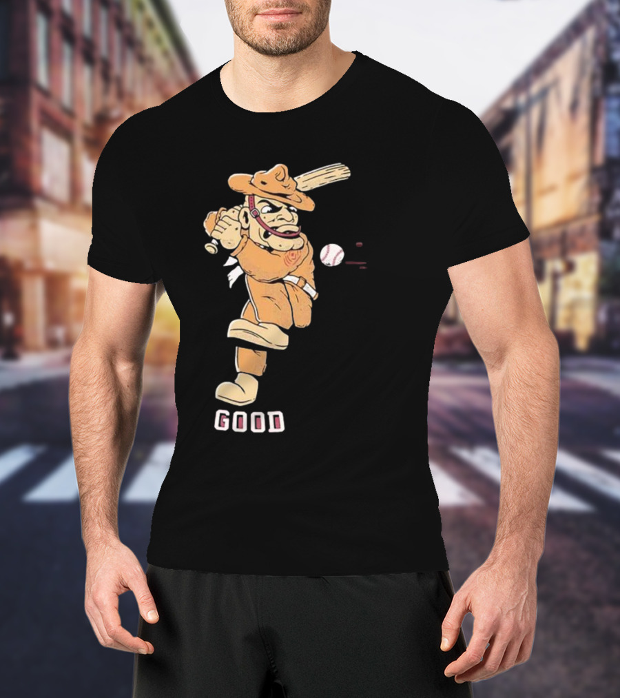 Good Tam Baseball Comic Character Swinging At Pitch T-Shirt