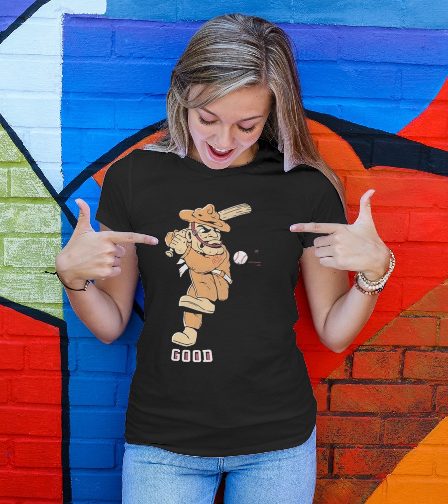 Good Tam Baseball Comic Character Swinging At Pitch T-Shirt