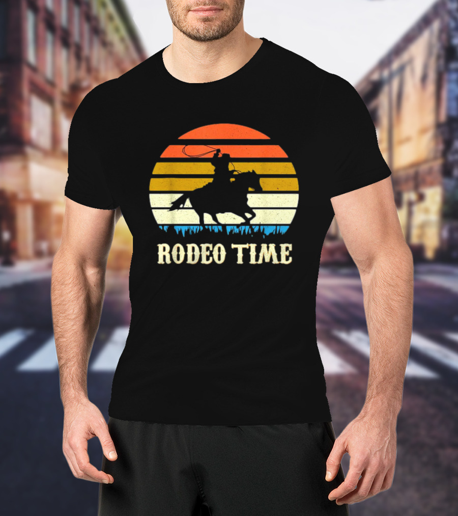 Rodeo Time Cowboy Sunset Horse Ranch Lasso T-Shirt