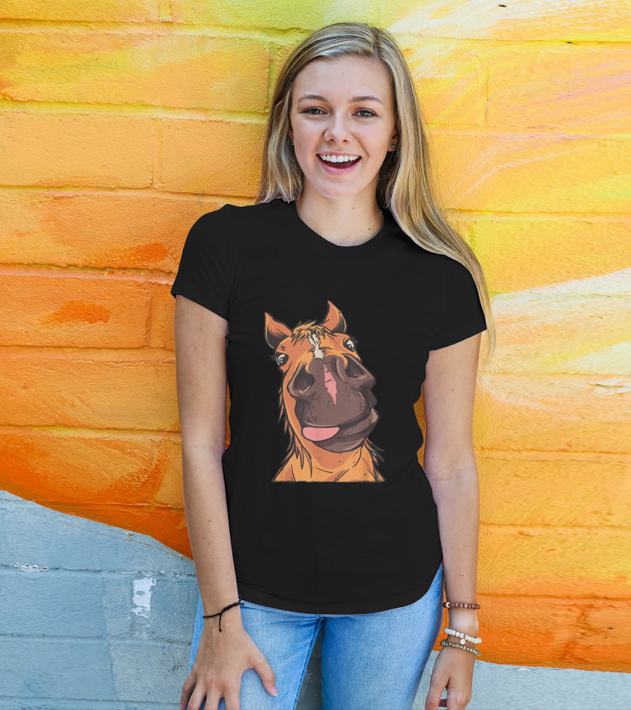Funny Horse Riding Goofy Cartoon Horse Face T-Shirt