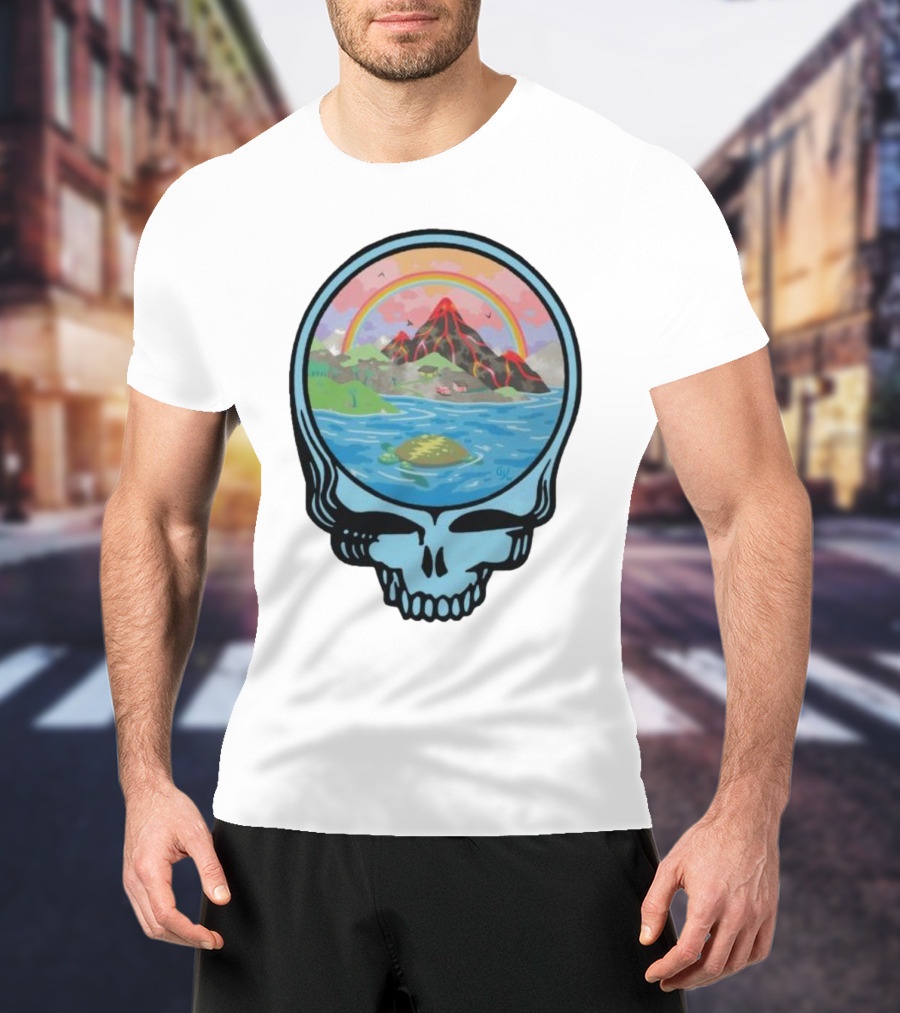 Grateful Dead Aloha Earth Day Volcano Skull Rainbow Turtle T-Shirt