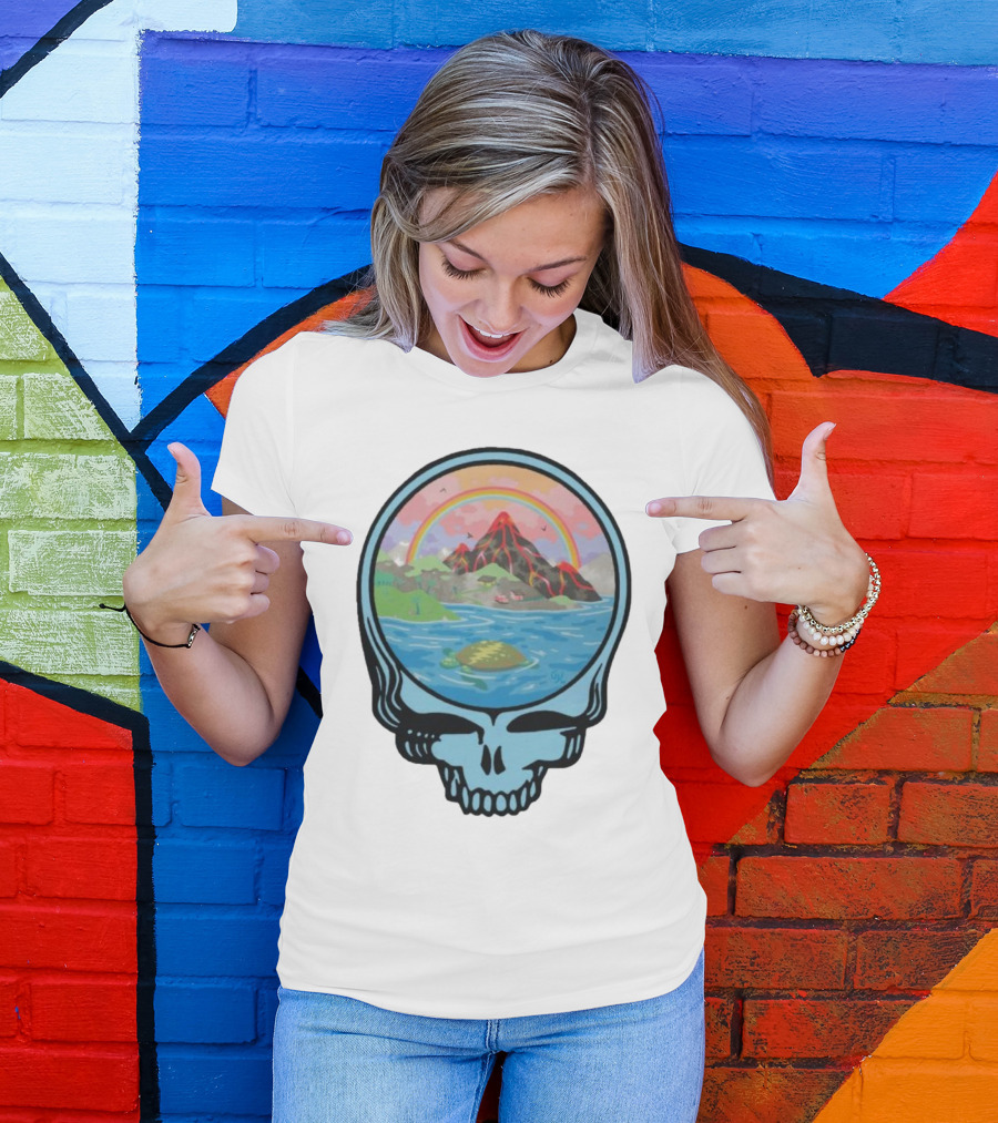 Grateful Dead Aloha Earth Day Volcano Skull Rainbow Turtle T-Shirt