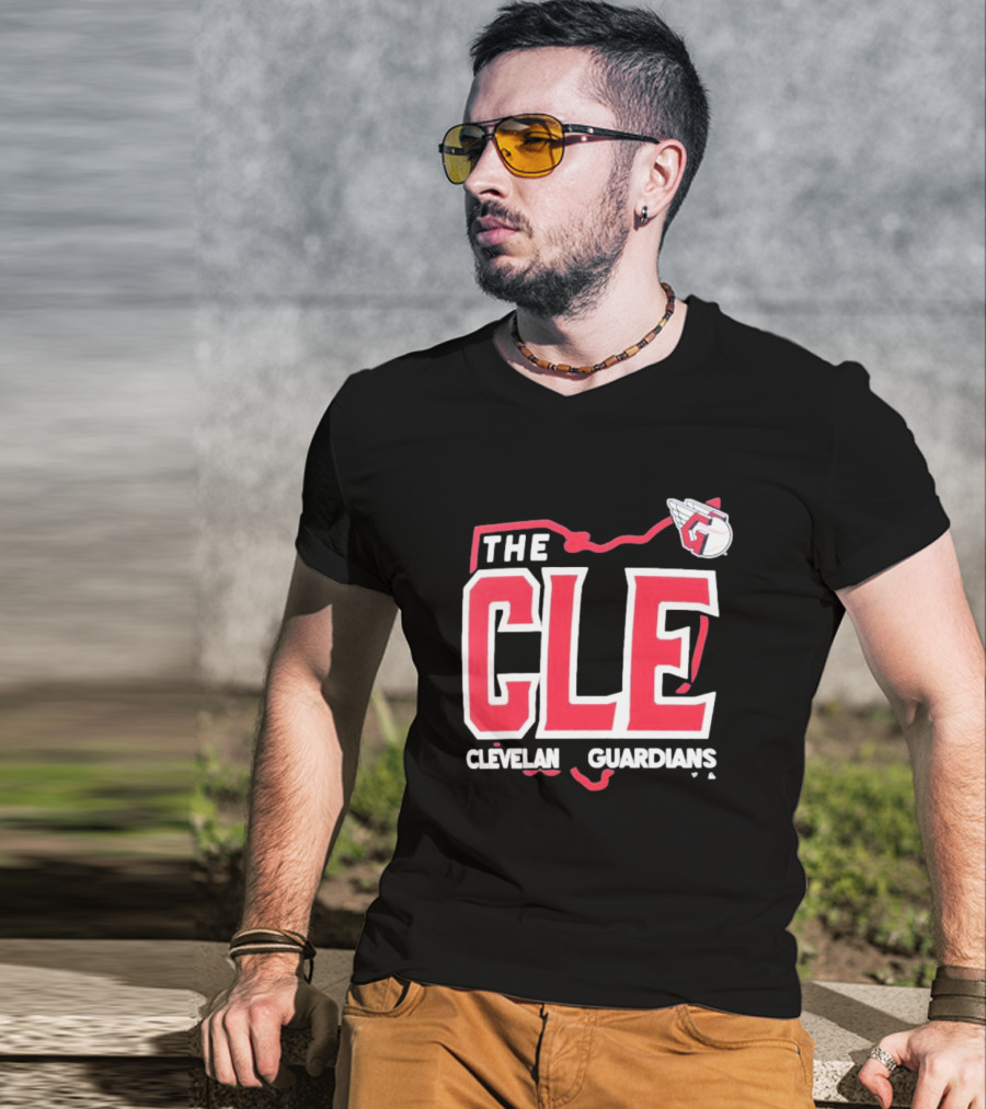Cleveland Guardians The CLE 216 Map Logo Winged Baseball Emblem T-Shirt