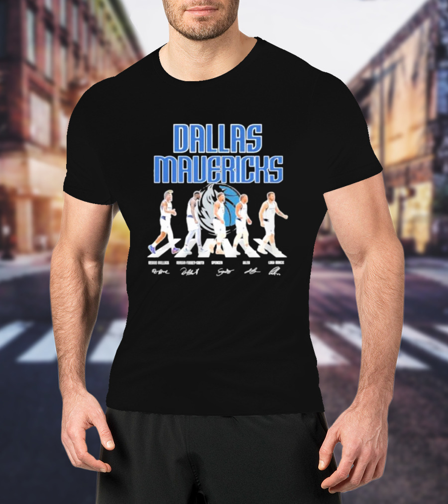 Dallas Mavericks Reggie Bullock Dorian Finney Smith Spencer Dinwiddie Jalen Brunson Luka Doncic Abbey Road Signatures T-Shirt