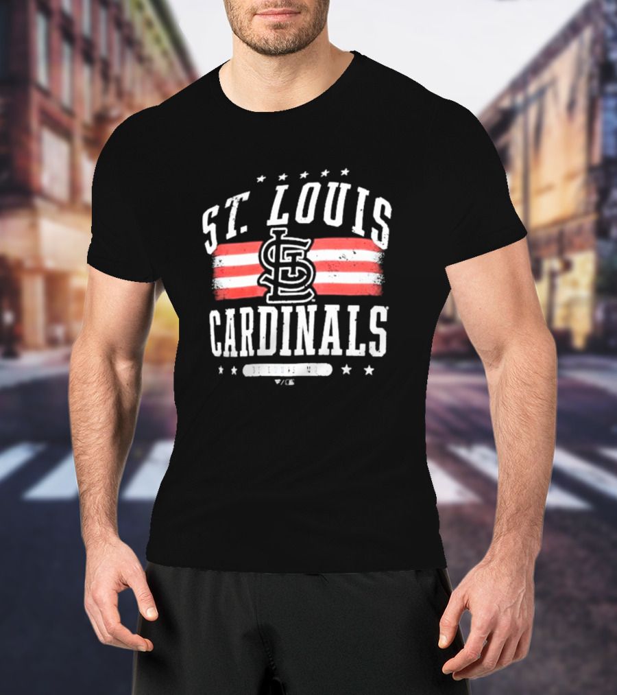 St. Louis Cardinals Americana Big And Tall Stars And Stripes Logo With St. Louis MO T-Shirt
