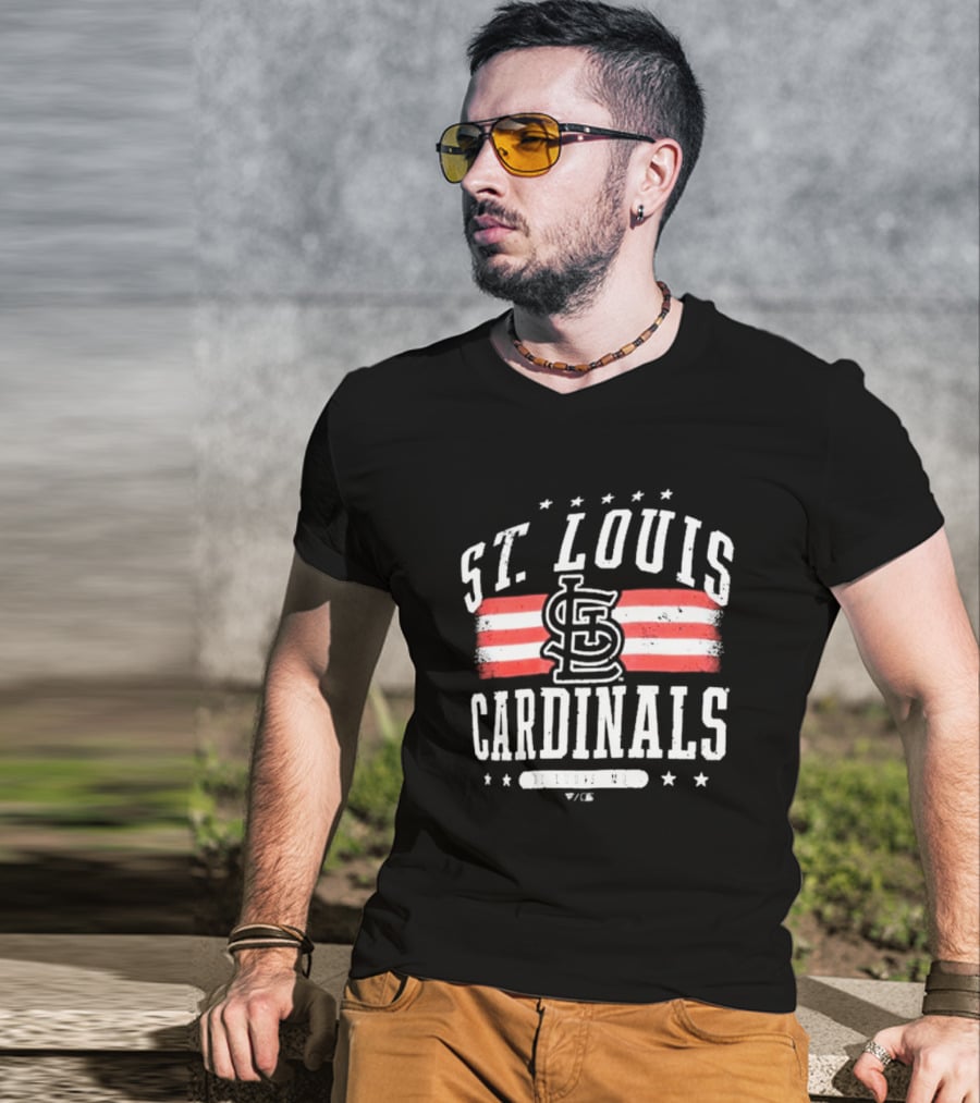 St. Louis Cardinals Americana Big And Tall Stars And Stripes Logo With St. Louis MO T-Shirt