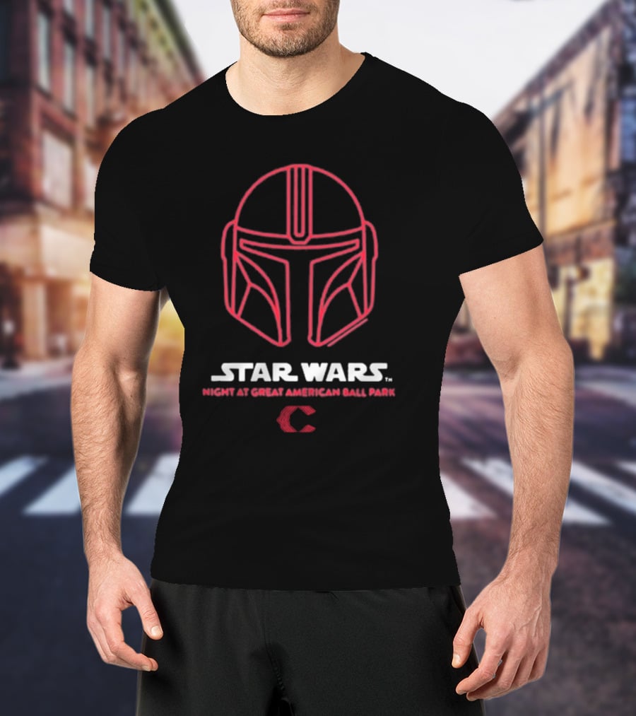 Star Wars Night At Great American Ball Park Mandalorian Helmet Reds T-Shirt